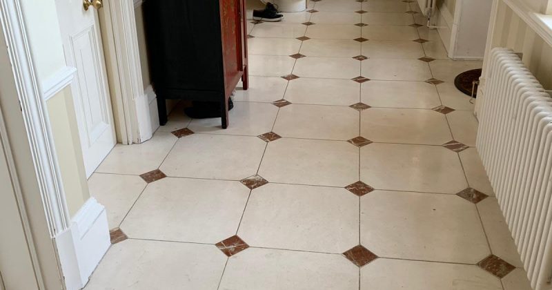 Limestone floor cleaned and restored in property in St. Albans, Herts